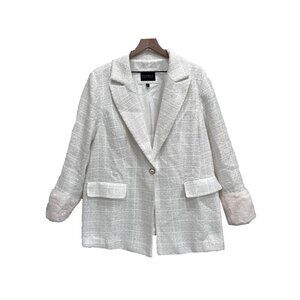 Eloquii White Tweed Blazer with Faux Fur Cuffs Size 18 - Sparkles